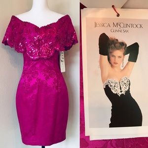 Vintage Fuchsia Off-Shoulder Dress